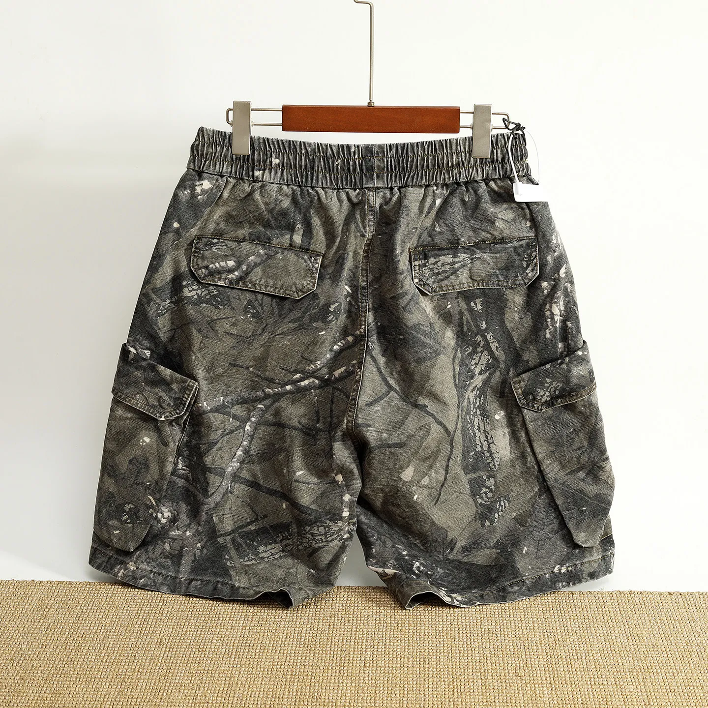 2026 Summer New American Retro Elastic Waist Camouflage Cargo Shorts Men's Pure Cotton Washed Multi-pocket Casual 5-point Pants