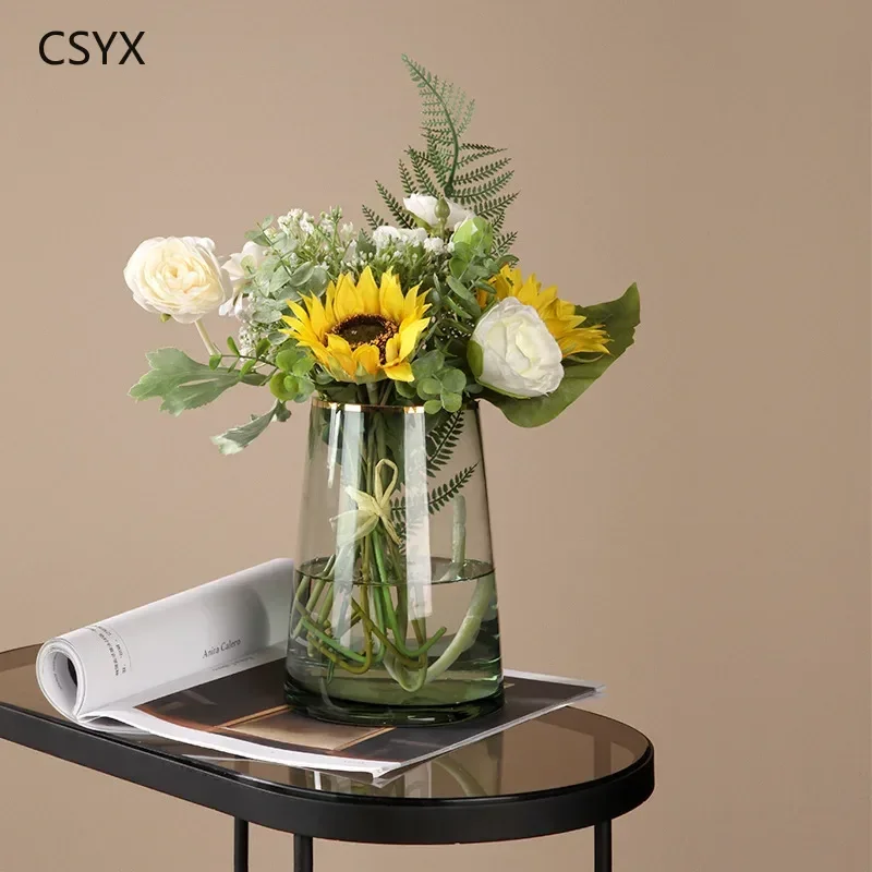 

Nordic Gold-Rim Glass Vase - Light Luxe, Floral Hydroponic Dining Table Decor, Scandinavian Home Elegance