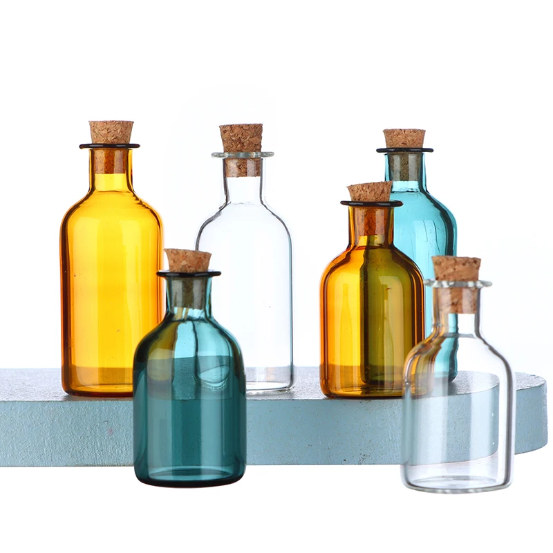 Antike Puppenhaus Mini Glasflasche Kork Abdeckung Lagerung winzige Glas Fläschchen Vase Dekorations spielzeug