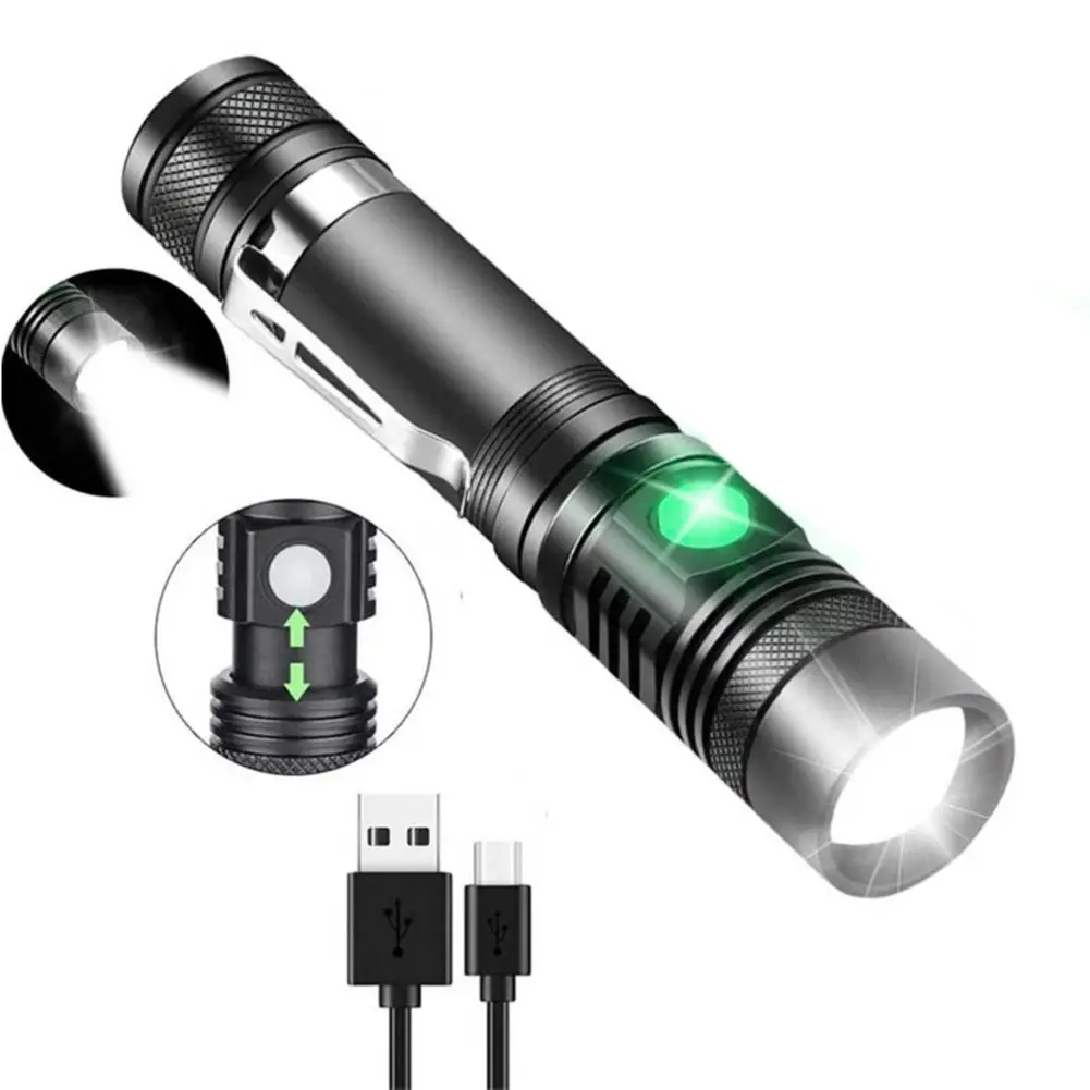 2000LM Mini LED Flashlight USB Rechargeable COB Torch Portable Lighting waterproof Zoomable 18650 Penlight  for Bicycle