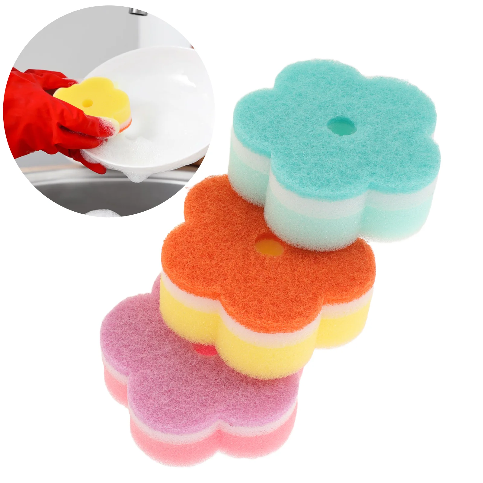 

10 Pcs Nanometer Cleaning Dishcloth Sponge Scouring Pad Pot Scrubber Dish Brush for Kitchen (Five Finger Flower, In Bulk)