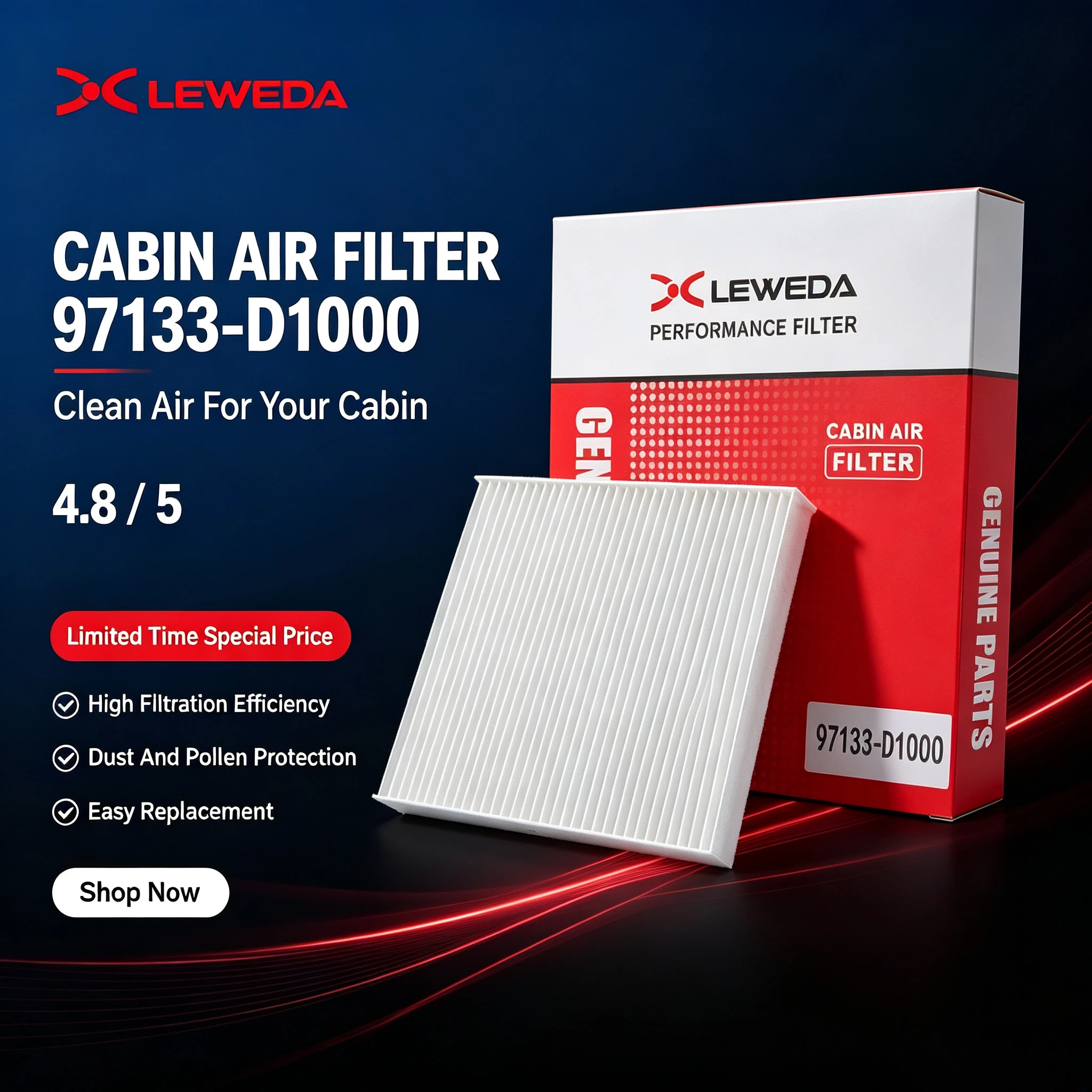 Leweda Odor Eliminating Cabin Filter 97133-D1000 for Hyundai Kona Tucson Veloster Venue KIA Seltos Replaces 97133-D3000