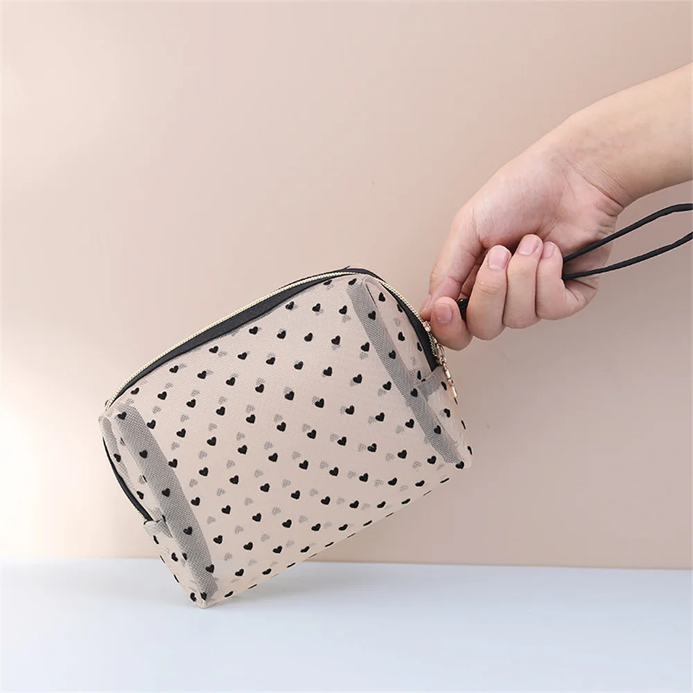 Heart Transparent Mesh Makeup Bag Multifunction Portable Women Cosmetic Storage Pouch Ladies Toiletry Lipstick Organizer Bags