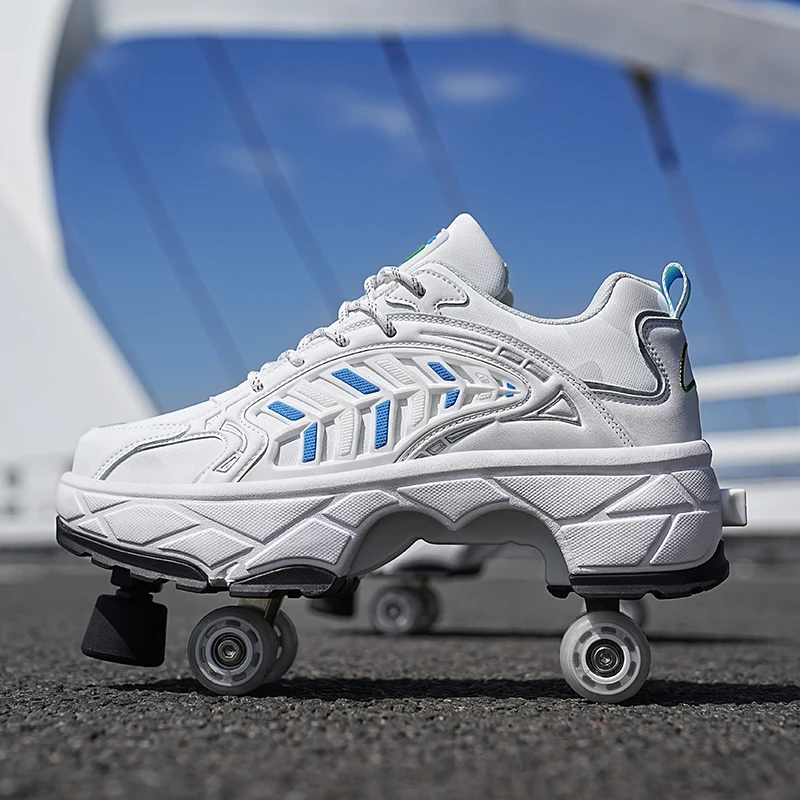 2026 Unisex Roller Skates Large Four-Wheel Retractable Detachable Brake Deformation Shoes Comfort Lace Up Shoes For Kids