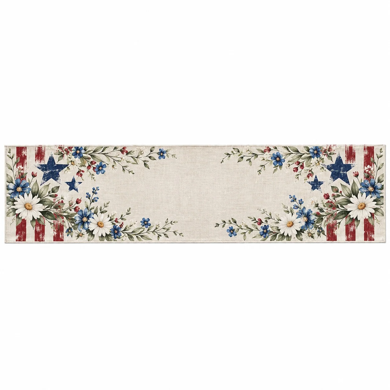 American Patriotic Floral Table Runner Stars Stripes Rustic Dining Table Decor Farmhouse Kitchen Home Party Decoration