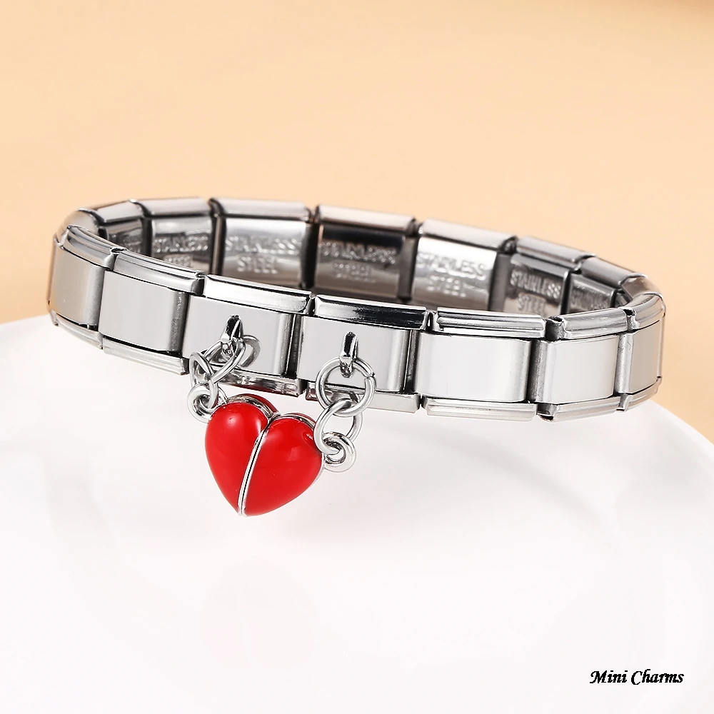 Abnehmbarer Leuchtender Magnetischer Anziehungs-Herzanhänger in Rot, Grün, Weiß, Passend für 9mm Edelstahl-Armbänder, DIY-Schmuck – Detail 8