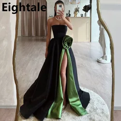 Contrast Color A Line Satin Evening Dresses For Wedding Party 2025 Strapless Prom Dress Sexy Slit Party Gown Robe Soirée Femme