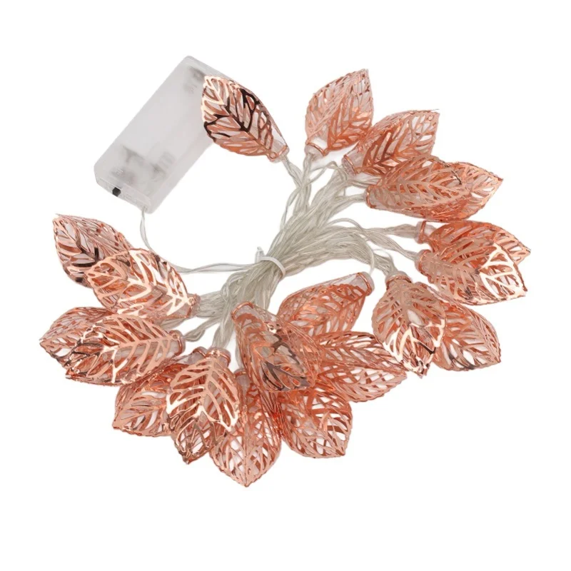 ไฟประดับสีโรสโกลด์ 20 ดวง กันน้ำ ใช้แบตเตอรี่ รูปใบไม้โปร่งแสง สำหรับงานปาร์ตี้ ประตู ภายในอาคาร