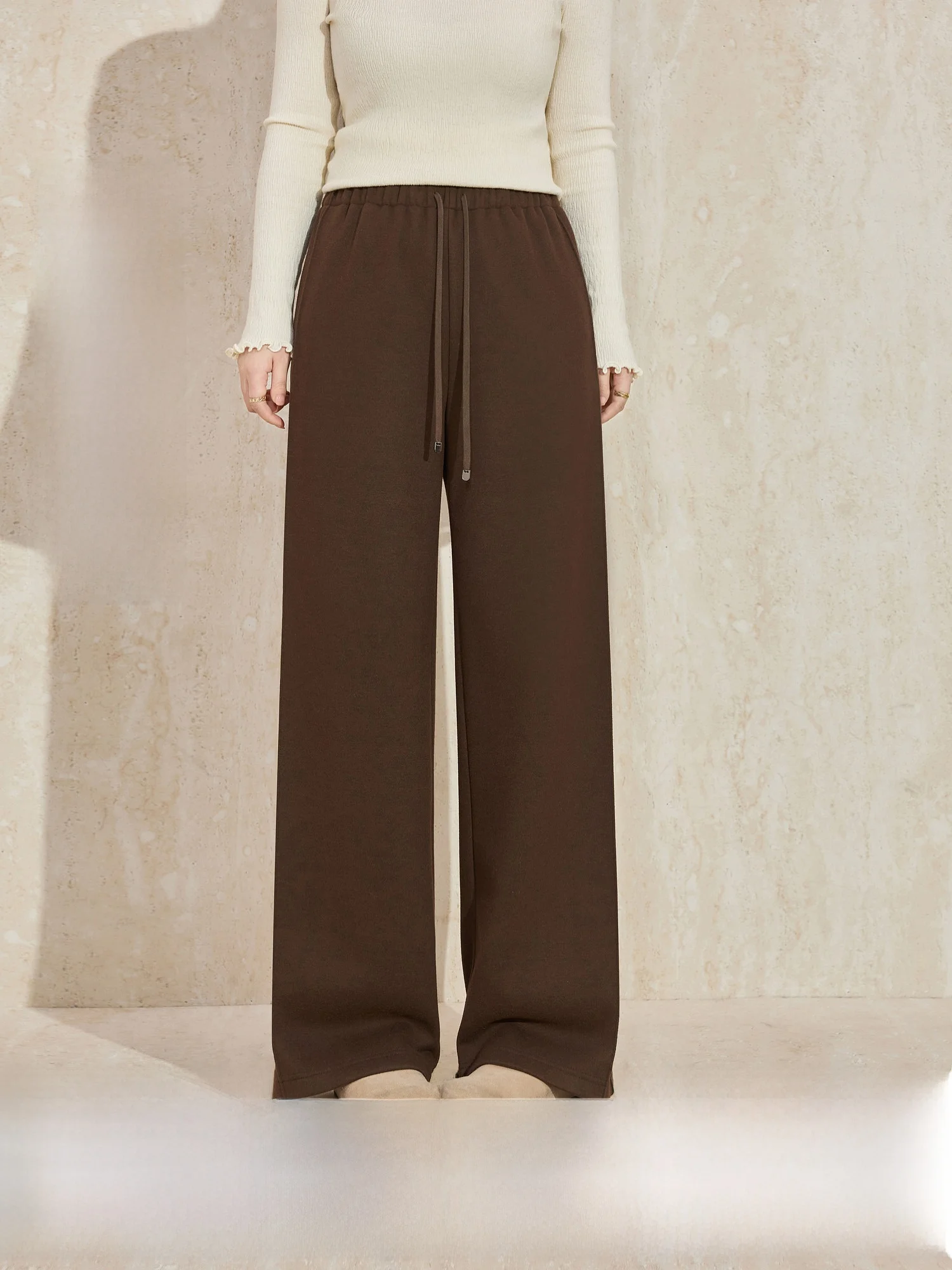 

Acetate Wool Thiened Straight Leg Wide Leg Pants Winter Casual Commute High Waist Polyester Blend Ladies plus Size Trousers