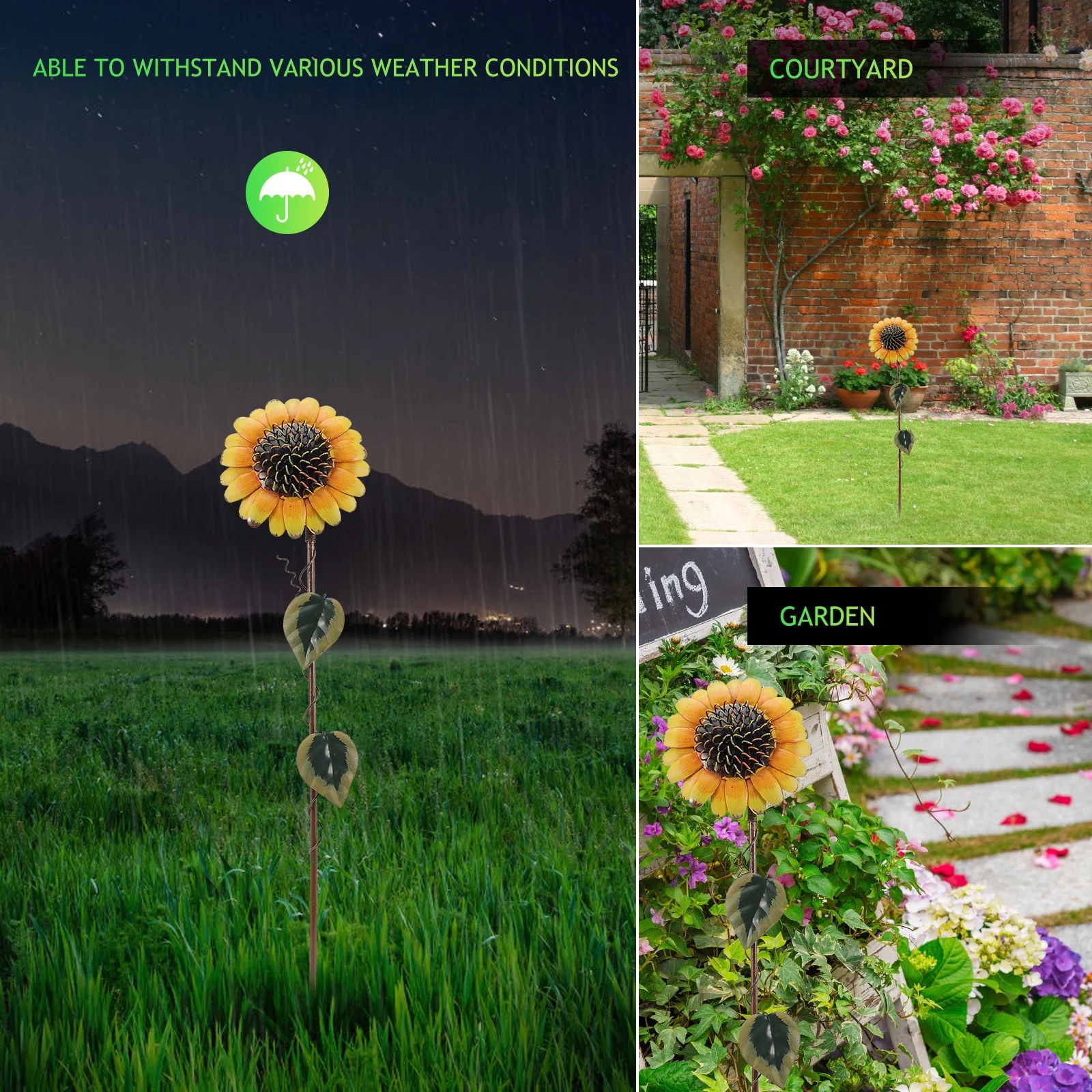 

2Pcs Sunflower Garden Stakes Iron Strong Waterproof Rustproof Outdoor Lawn Decorations Patio Flower Stakes Sunflower Stake