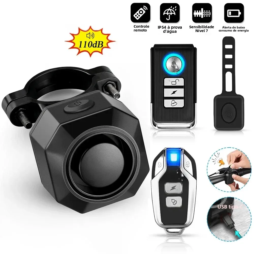 Extractme 110db alarme de bicicleta sem fio carregamento usb alarme vibração ipx5 à prova dwaterproof água motocicleta scooter sistema alarme contra roubo