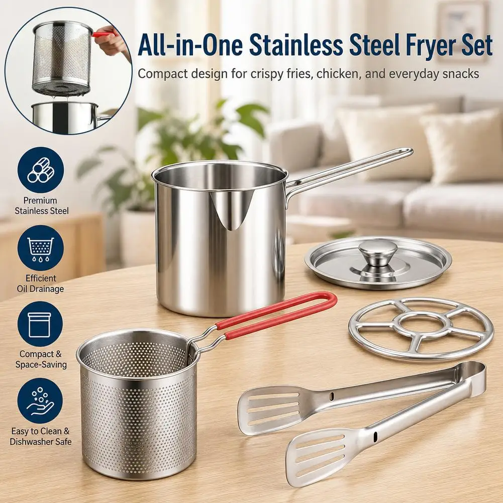 304 Stainless Steel Deep Fryer Pot with Basket and Lid Food Grade Deep Fryer Multifunctional Deep Frying Pot Cooking Tool