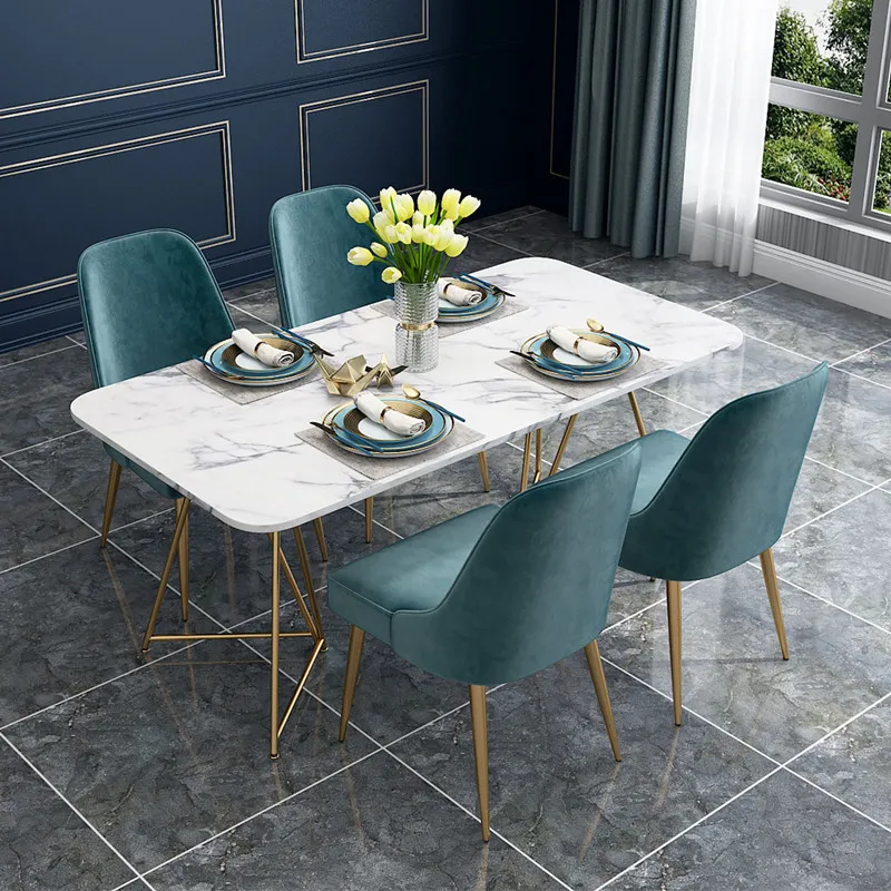 Marble, rectangular family small apartment 4-person dining table