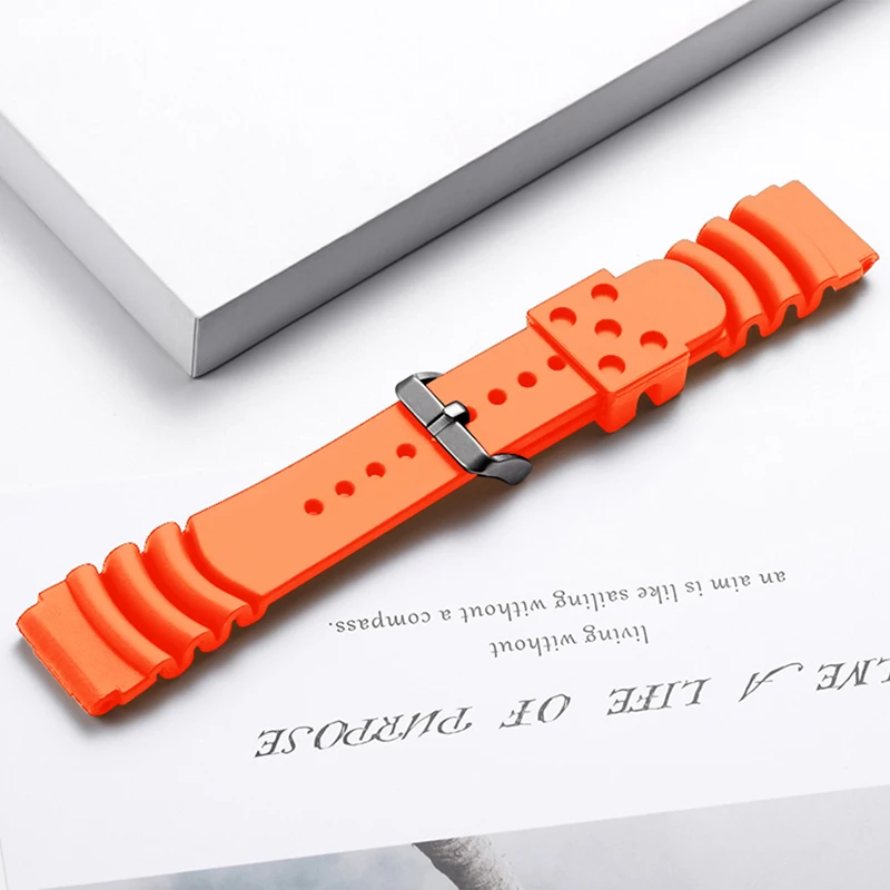 Orange 20mm Sports Silicone Strap Rubber Watch Strap Diving Strap Men Replacement Wrist Watch Accessories