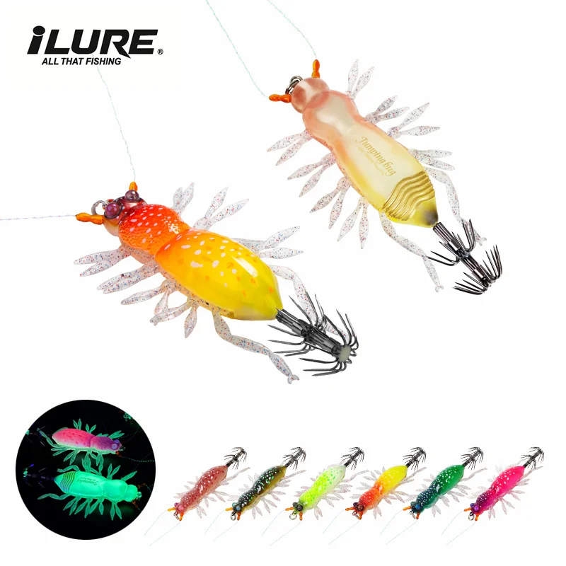 New Luminous Squid Bait 9g Artificial Jumping Insect Wooden Shrimp Webfoot Octopus Egi Lure Cuttlefish Squid Jig Hook Sea Lure