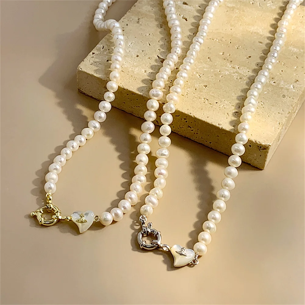 

Korean 925 Silver Necklace, Heart Mother-of-Pearl Pearl, Light Luxury Niche Design Women's Collarbone Chain