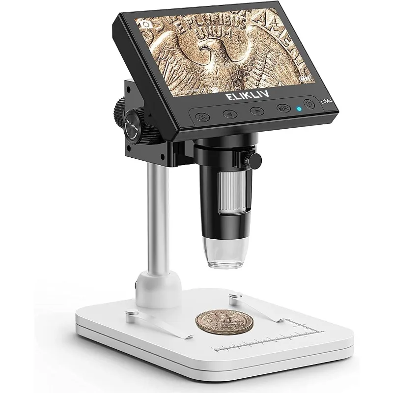 LCD Digital Coin Microscope 1000x, Coin Magnifier with 8 Adjustable LED Lights, PC View Compatible with Windows, EDM4