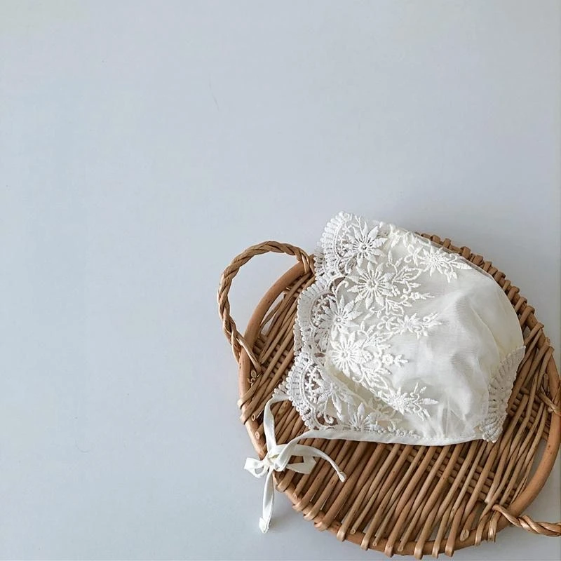 

Infant Baby Hat with Embroidery Flowers Lace Cotton Sunhat Soft Cotton Flower Bonnet Hat for Newborn Babies Summer 425F