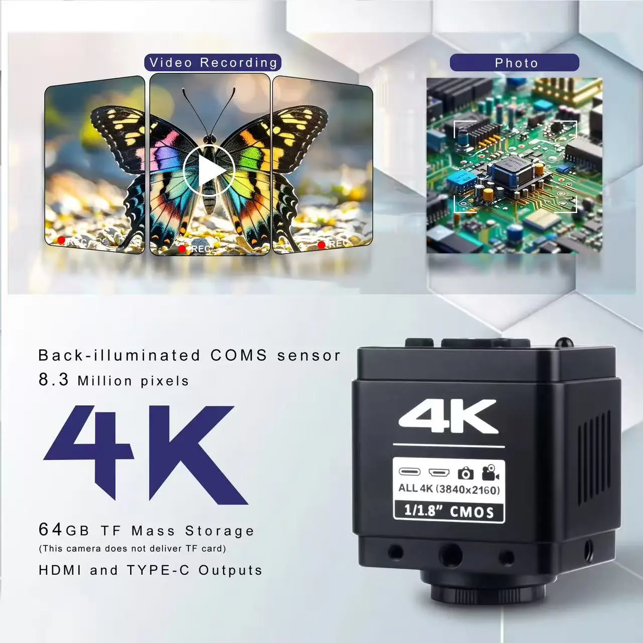 كاميرا صناعية 4K 8.29 ميجابكسل HD تجميد 1/1.8 بوصة كاميرا مجهرية متباينة بمستشعر CMOS