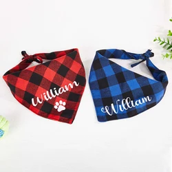 Personalized Embroidered Premium Checked Name ID Dog Bandana Custom Name Dog Scarf Pet Accessories Neckerchief Scarf Towel