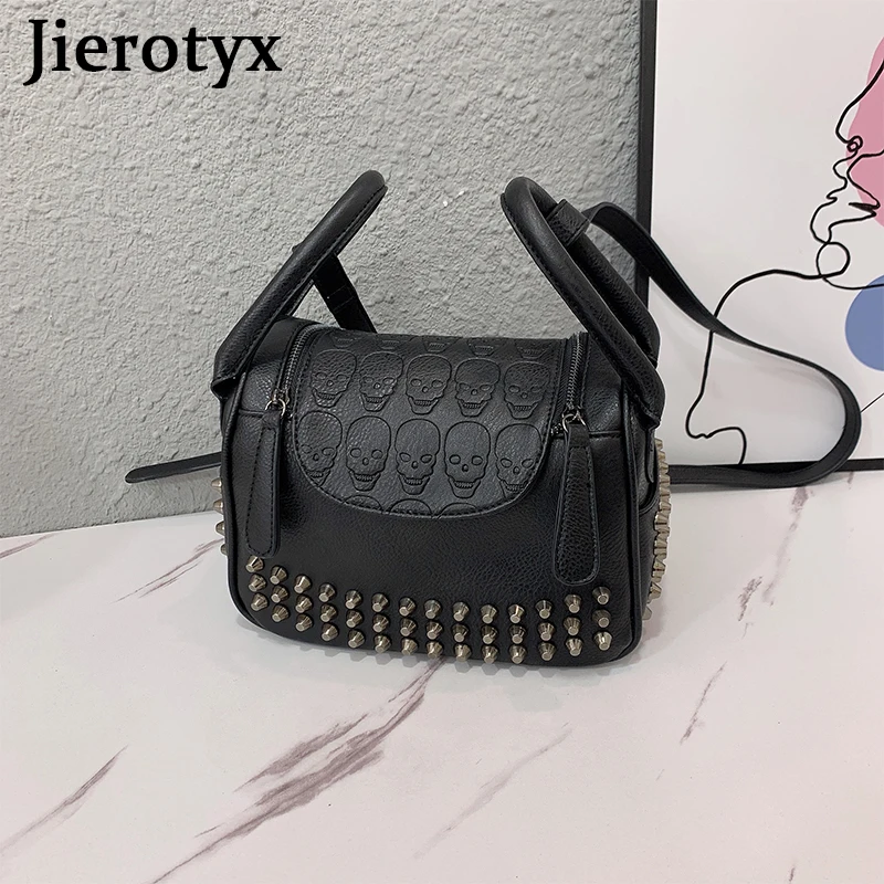 JIEROTYX Fashion Rivet Women Bag Leather Embossed Skull Handbags Quality Punk Shoulder Bag Female 2022 New Dropship