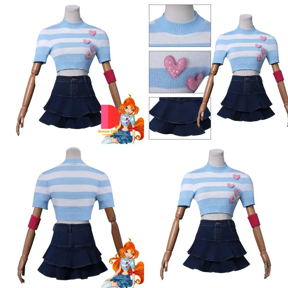 

Hot Anime Character Cosplay Costume Anime Bloom Sexy Sweater Denim Skirt Fashion Role Play Women Comic Convention Halloween