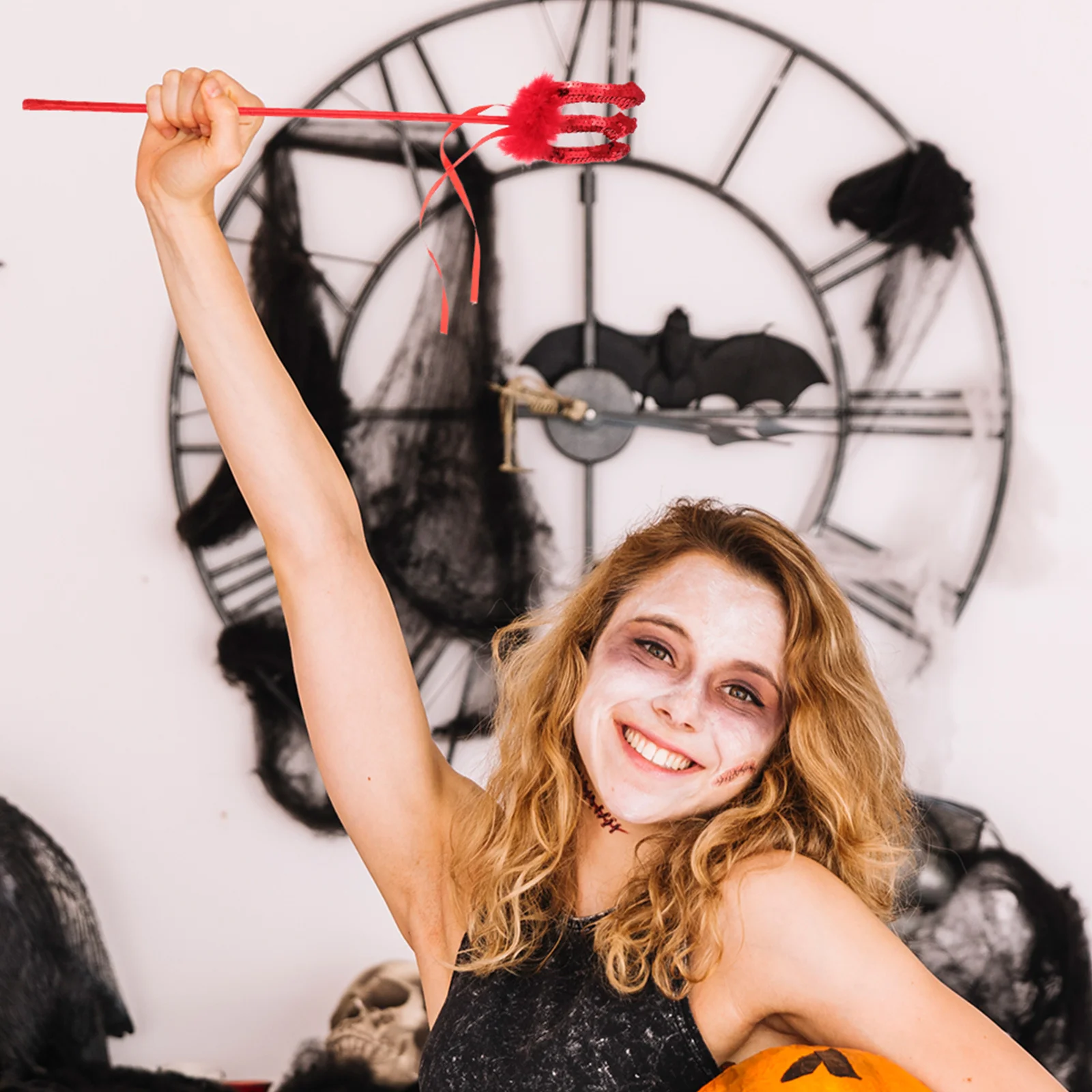 ملحقات حفلات الهالوين الشيطان ترايدنت بالترتر الأحمر خفيفة الوزن لامعة لتزيين المهرجانات #2