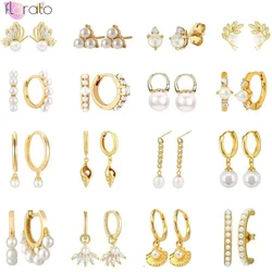 925 Sterling Silver Needle Exquisite Pearl Design Series Hoop Earrings for Women Luxury Conch Shell Pendant Gold Earring Jewelry