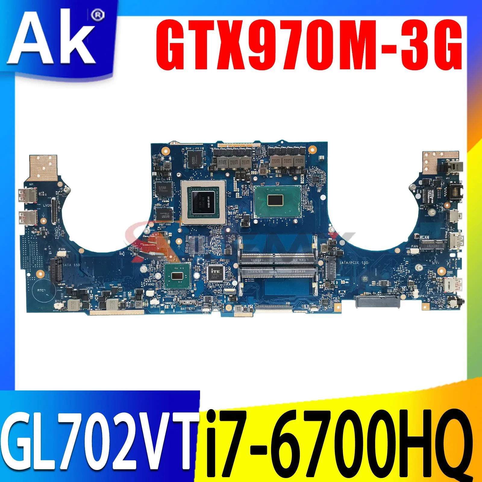 

Shenzhen GL702VT For ASUS ROG Strix MAINboard For S7VT S7V GL702 GL702V Laptop Motherboard I7-6700HQ GTX970M-3G TEST 100% OK