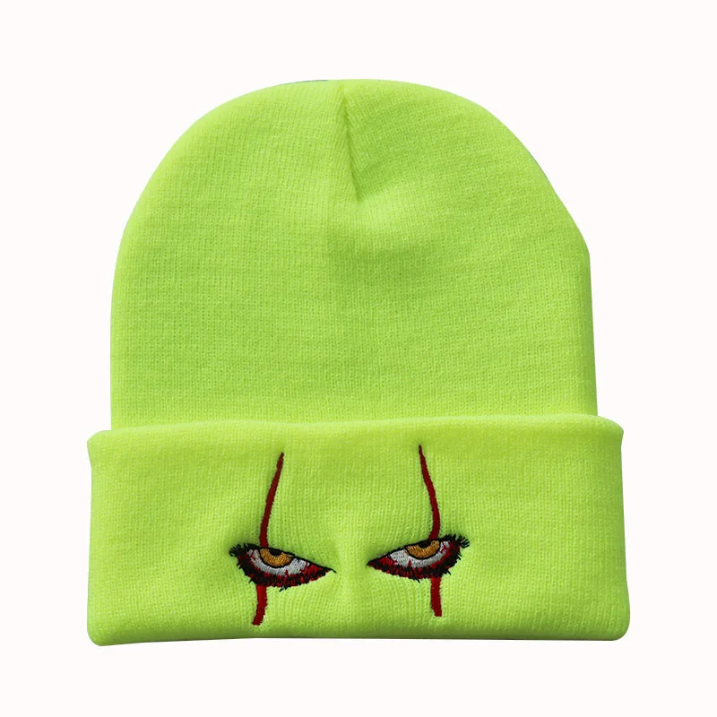 10 stylów Unisex Winter Soft Outdoor Beanie jednolity kolor czapka z dzianiny Pennywise przerażające oczy dla dzieci na co dzień poza Halloween