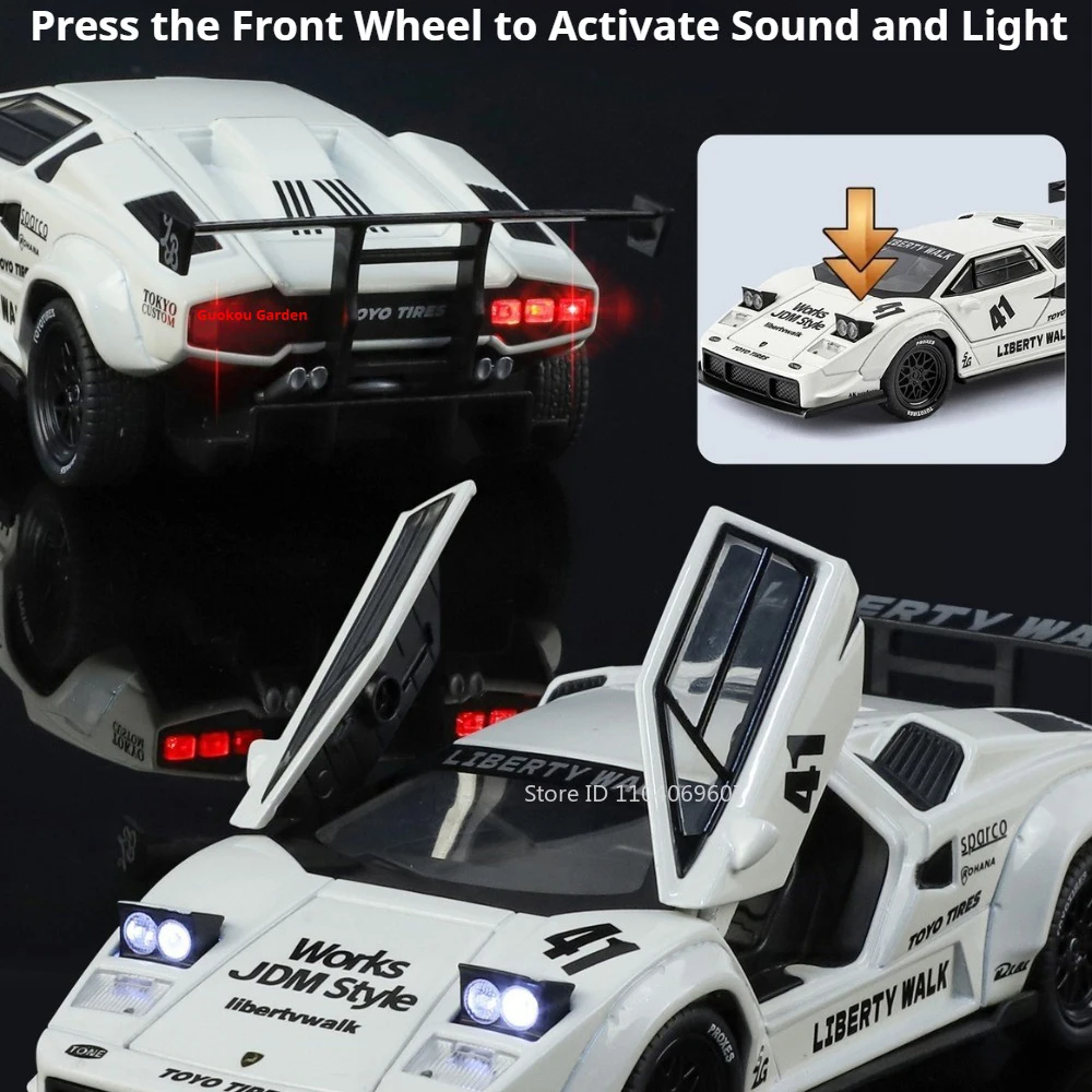 Maßstab 1:32 Countach LBWK LP500S Automodell Spielzeug Sound Licht Zurückziehen Türen Geöffnet Hohe Simulation Autos Modelle Desktop Ornament