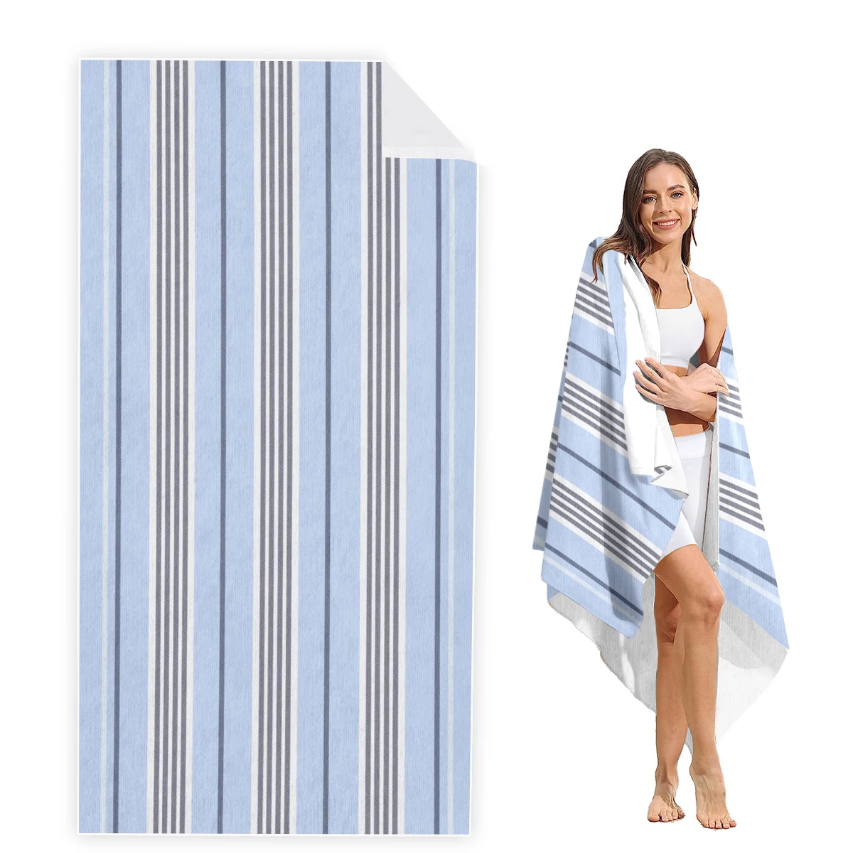 Toalha de praia extragrande para crianças, Toalhas de praia para meninas e meninos, Toalhas de praia, Super Absorvente, Microfibra grossa, Stripe