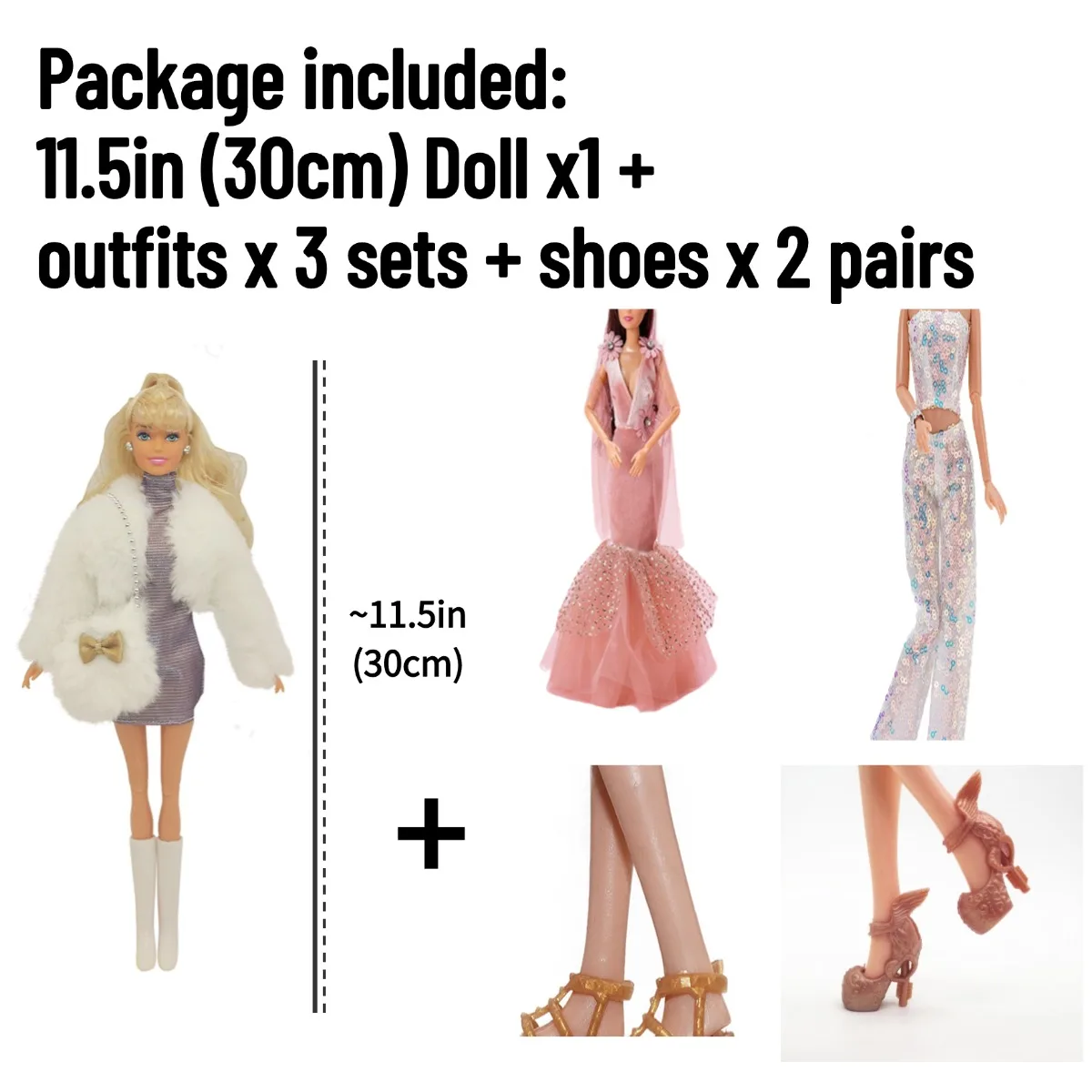 11.5in 30cm BJD Doll with Outfits x3 sets and Shoes x 2 pairs - Movable Figure Model DIY Best Girl Gift Child Toys