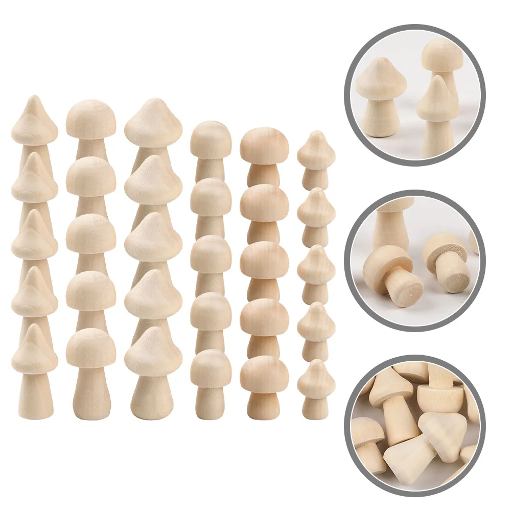 

60Pcs Wooden Mushroom Decoration Small Ornaments Natural Unpainted Wood Crafts for DIY Graffiti Kids Creative Handmade Models