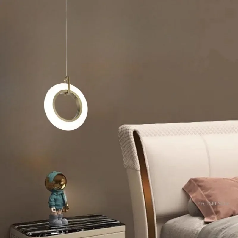 GHJUYIOL Luminária pendente de cabeceira moderna, minimalista, criativa e personalizada, luz pendente de cabeça única de linha longa redonda nórdica