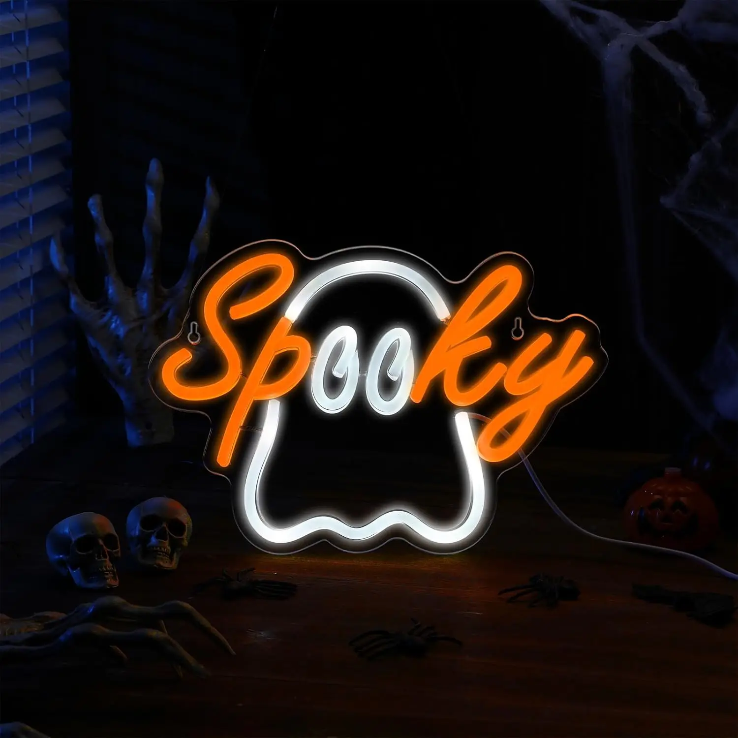 Halloween Griezelig Spook Neonbord Led Licht Schattige Spookmuur Weduwe Deurlicht Voor Party Slaapkamer Bar Grotkamer Decor Home Club Café