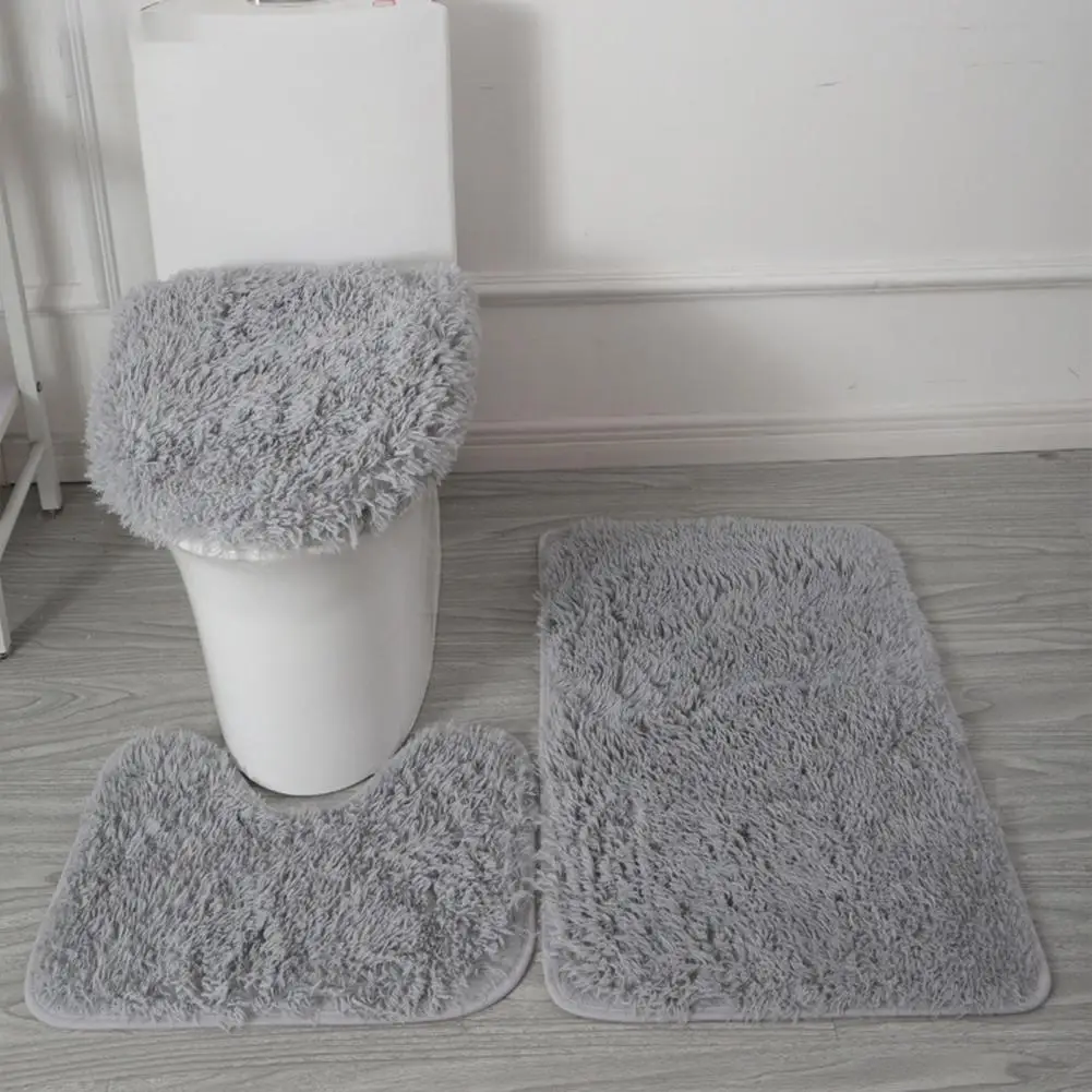 Plush Toilet Mat Super Soft Bathroom Rug Set with Non-slip Absorbent Floor Mat for Home Bathroom Decoration 3 Piece Bath Rug