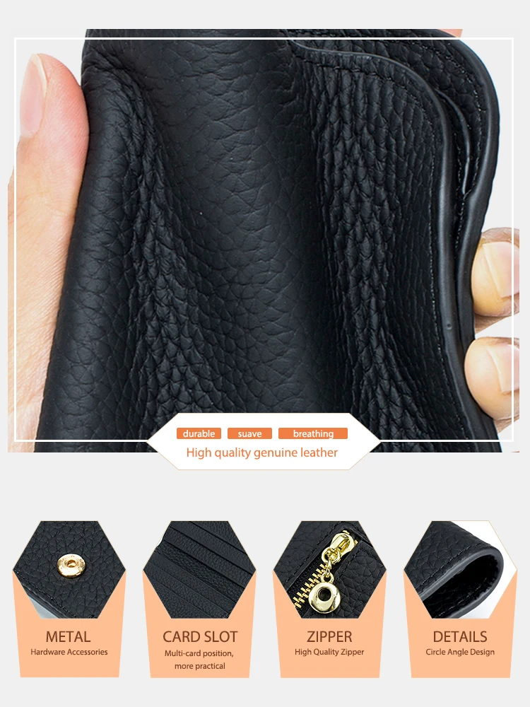 Zency Female\'s Genuine Leather Wallet High Quality Multifunction Credit Card Bag Women Coin Purse Money Bags Fashion ID Package