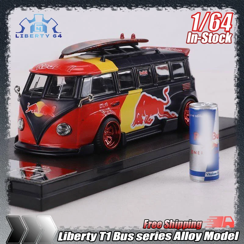 

In Stock Liberty 1:64 T1 Bus Widebody Lowered Modified Die-Cast Model Car Alloy Red Bull Livery Collectible For Collectors Gifts