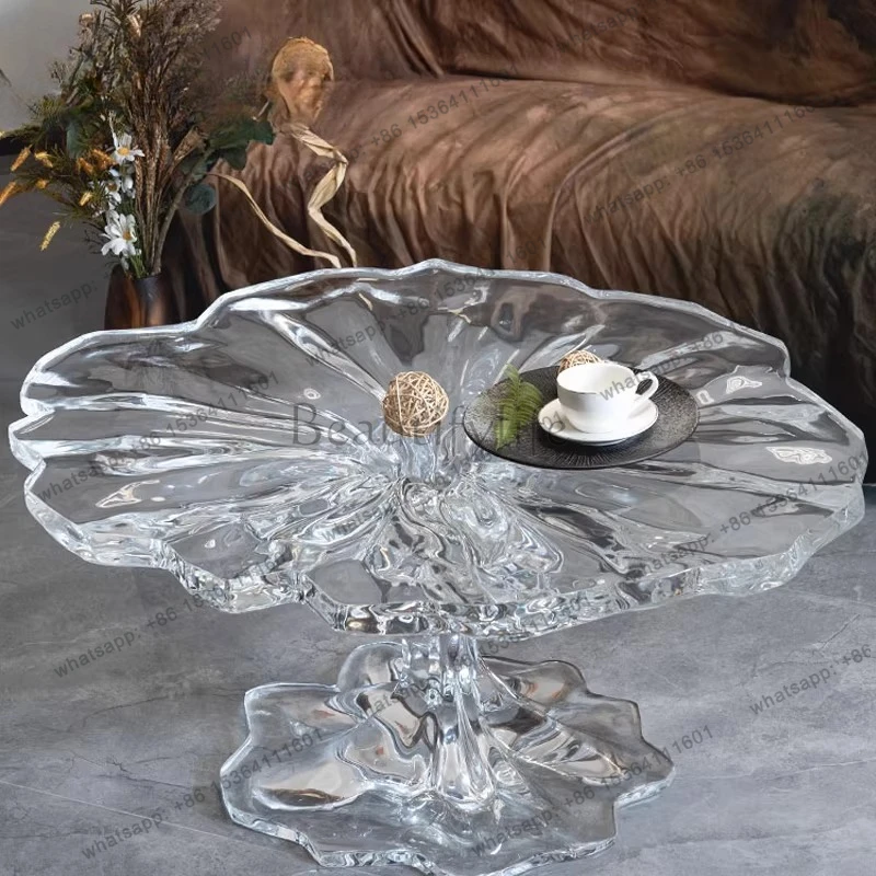

Round coffee table Italian minimalist platinum crystal transparent antique style advanced modern simple low table