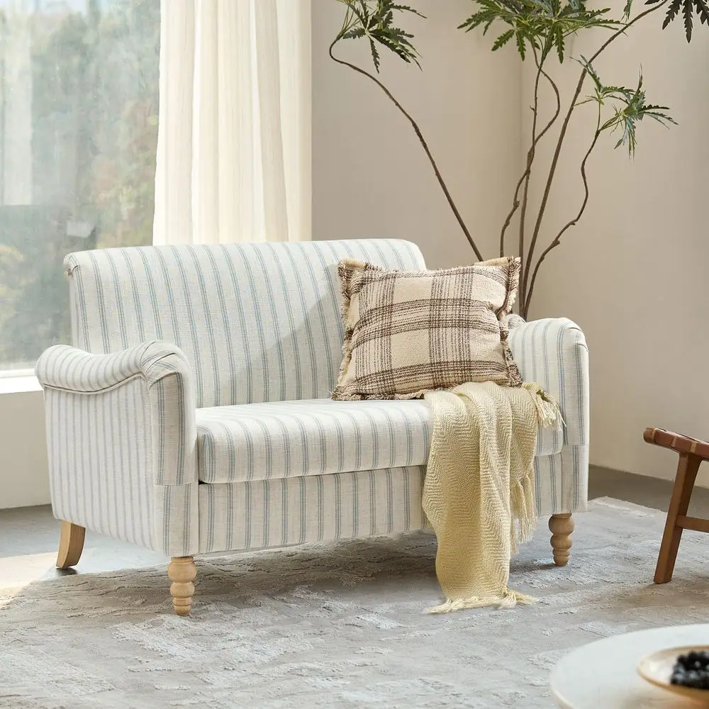 

50.5 MidCentury Modern Couch, Upholstered Sofa with Armrests, Stripe Mini Loveseat Couches for Small Space, Living Room, Bedroo