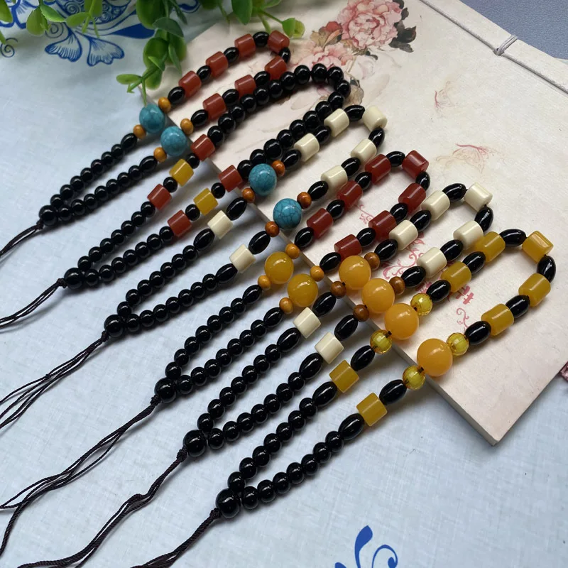 1pcHand-Made Rope Handgrip Mobile Phone Beads Rope Wenwan, Traditional Chinese Handcraft Jewelry Jade Accessories Rope Agate Lan