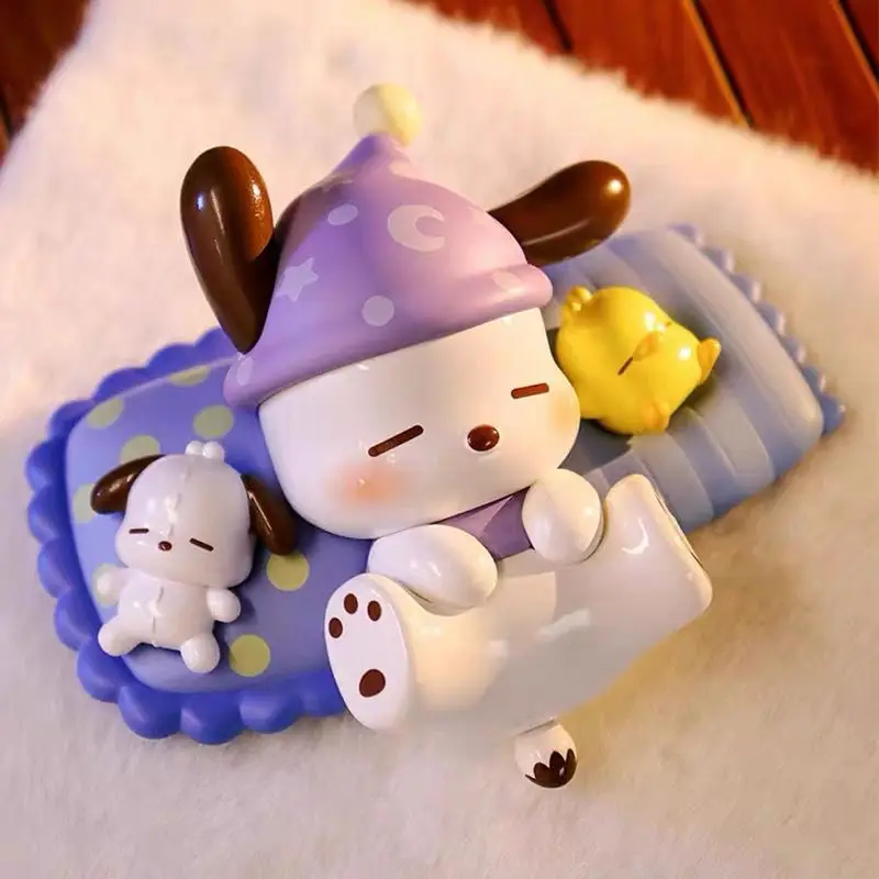 Sanrio Pochacco Retro Time Train Series Blind Box, dibujos animados sorpresa, decoración misteriosa, modelo coleccionable, juguetes para niños, regalo de cumpleaños