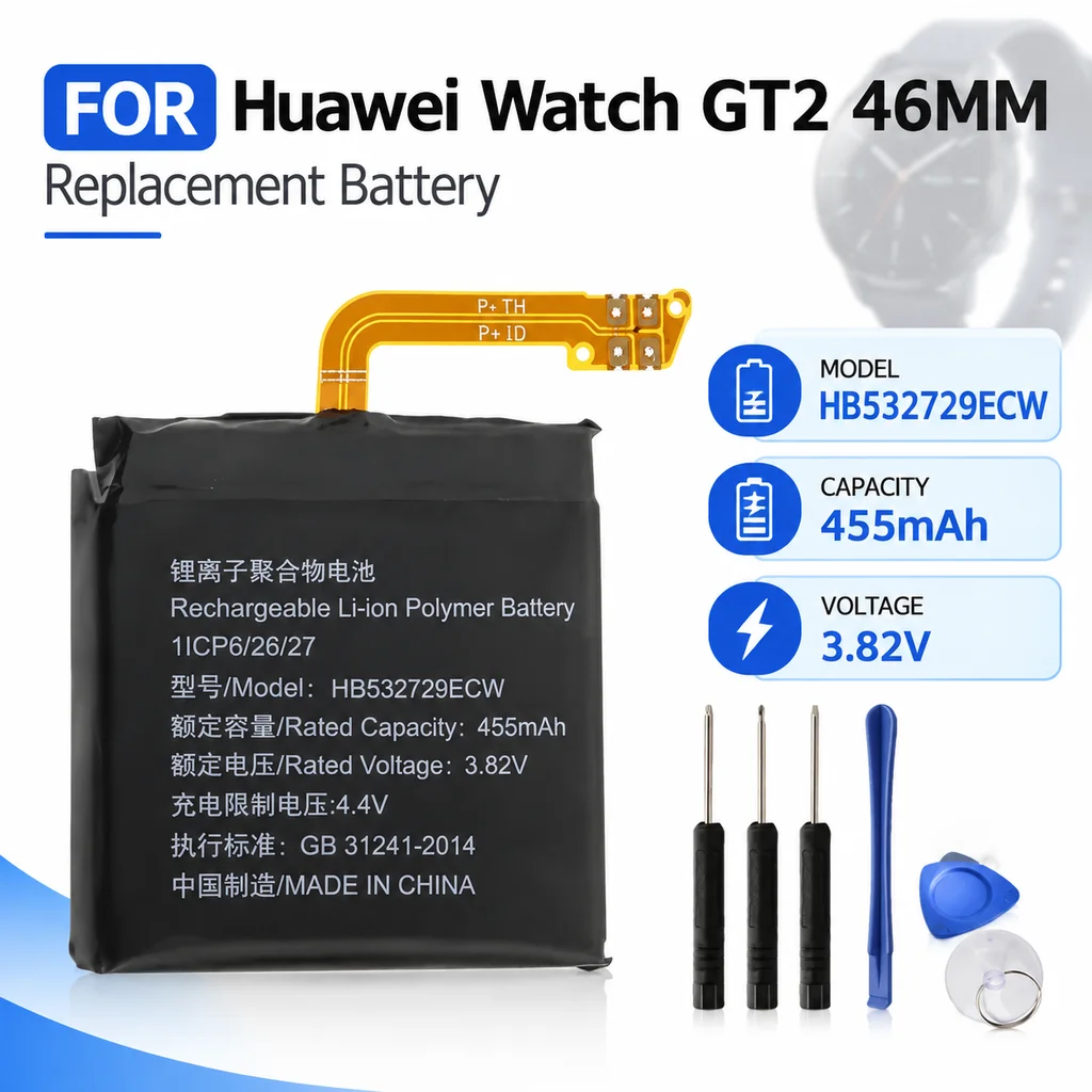 455mAh Smartwatch Battery HB532729ECW For Huawei Watch GT2 46MM LTN-B19, For Honor Magic Watch 2 46mm MNS-B19 With Repair Tools