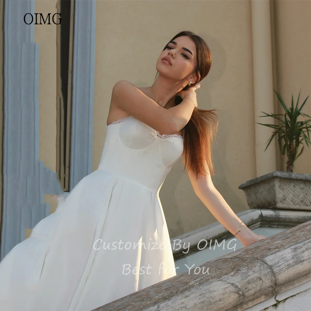 OIMG Simple Ivory A-line Prom Gowns Spaghetti Strap Formal Party Gown Ankle Length Evening Dress vestidos de fiesta Customized