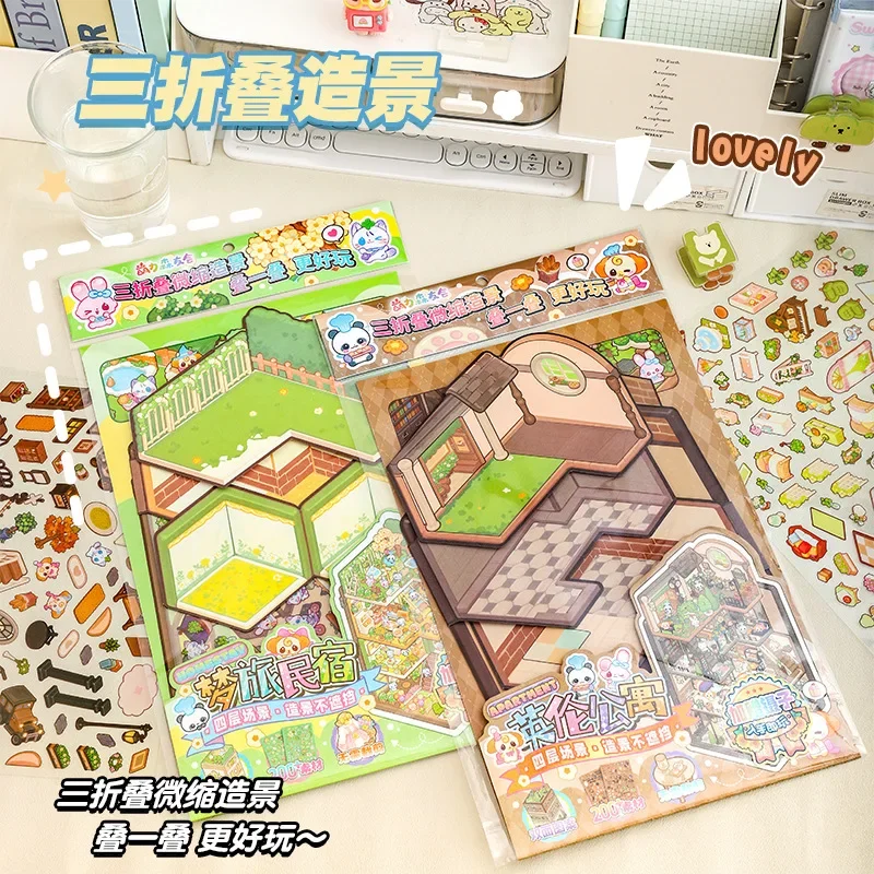 Juguetes clásicos 3D, pegatinas en miniatura grandes, paisaje de dibujos animados DIY para adultos y niños, regalo de cumpleaños de recompensa para aliviar el estrés