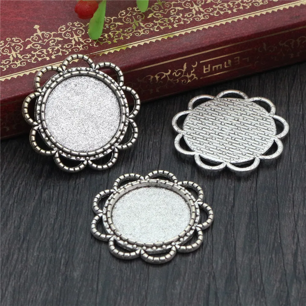 10pcs 18mm Inner Size Antique Bronze And Silver Plated Flower Style Cabochon Base Cameo Setting Charms Pendant