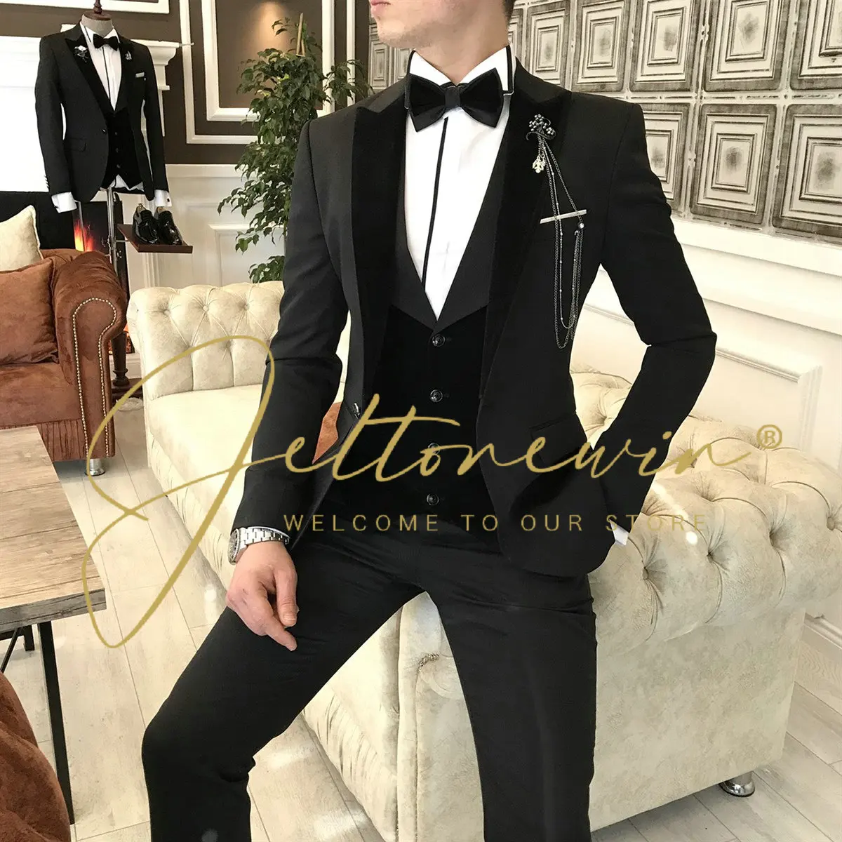 

New Tailor Groom Tuxedo Men Suits 3 Pieces Slim Fit Wedding Prom Blazer Trousers(Jacket+Pants+Vest) Man Suits For Groom Wedding