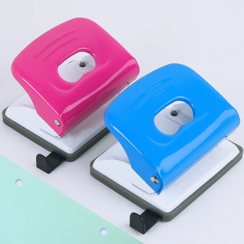 HUAJIE 1 個 2 穴パンチ、省力紙パンチャー 15 枚容量、定規付き 80mm 標準間隔 & 簡単に掃除できるトレイ