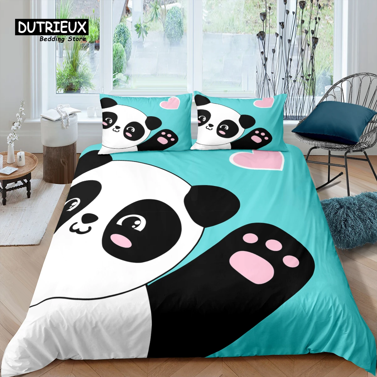 

Home Living Luxury Cartoon Panda Bedding Set Hearts Duvet Cover Pillowcase Queen and King EU/US/AU/UK Size Comforter Bedding